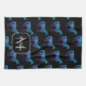 Unicorn Sparkles aqua blue ombre patroon Monogram Theedoek (Horizontaal)