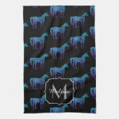 Unicorn Sparkles aqua blue ombre patroon Monogram Theedoek (Verticaal)