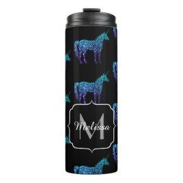 Unicorn Sparkles aqua blue ombre patroon Monogram Thermosbeker