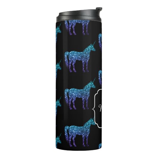 Unicorn Sparkles aqua blue ombre patroon Monogram Thermosbeker (Gedraaid links)