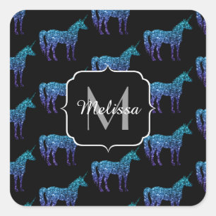 Unicorn Sparkles aqua blue ombre patroon Monogram Vierkante Sticker