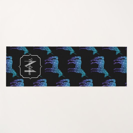 Unicorn Sparkles aqua blue ombre patroon Monogram Yogamat (Voorkant (horizontaal))
