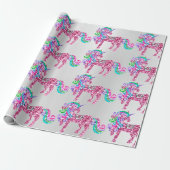 Unicorn Sparkly Glitter Pink Fairly Silver Glam Cadeaupapier (Uitgerold)