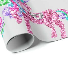 Unicorn Sparkly Glitter Pink Fairly Silver Glam Cadeaupapier