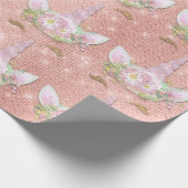 Unicorn Sparkly Glitter Pink Gold Floral Girly Cadeaupapier (Hoek)