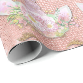 Unicorn Sparkly Glitter Pink Gold Floral Girly Cadeaupapier