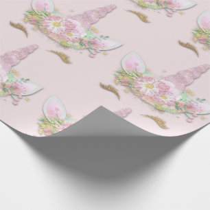 Unicorn Sparkly Glitter Pink Gold Floral Pastel Cadeaupapier