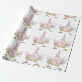 Unicorn Sparkly Glitter Pink Gold Floral White Cadeaupapier