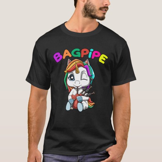 Unicorn Speel Bagpipe Music T-shirt (Voorkant)