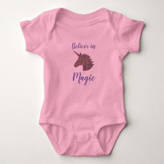 Unicorn Sprinkle Print Pink Baby Bodysuit (Voorkant)