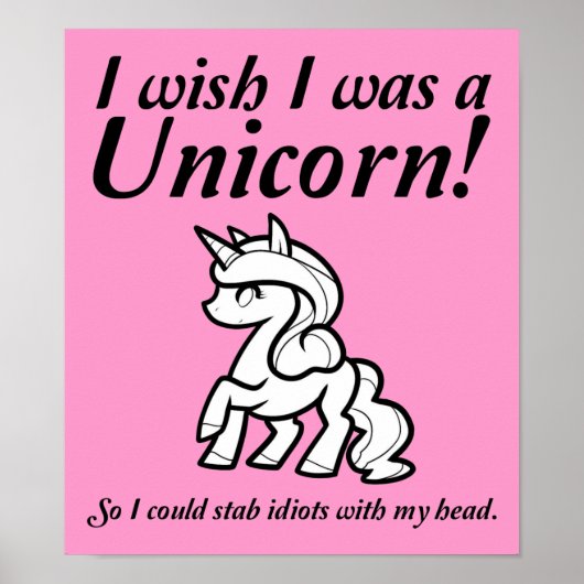 Unicorn Stabbing Funny Poster Sign. (Voorkant)