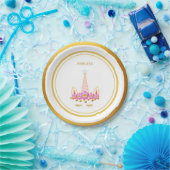 Unicorn, Star, Flowers en Golden Confetti Papieren Bordje (Feest)