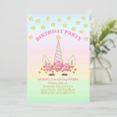 Unicorn, Stars, Flowers en Confetti Birthday Kaart (Staand voorkant)