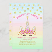 Unicorn, Stars, Flowers en Confetti Birthday Kaart (Voorkant / Achterkant)