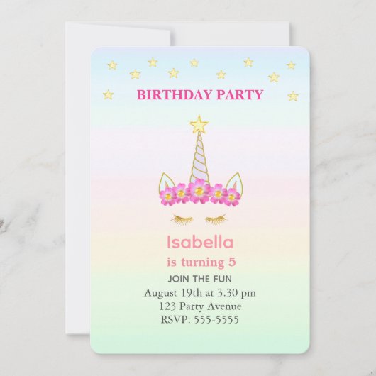 Unicorn & Stars over pasteelkleurendag Kaart (Voorkant)