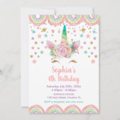Unicorn stars rainbow Birthday Invitation Kaart (Voorkant)