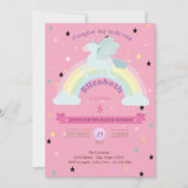 Unicorn, Stars Rainbow Birthday Uitnodiging (Voorkant)