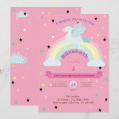 Unicorn, Stars Rainbow Birthday Uitnodiging (Voorkant / Achterkant)