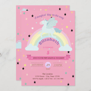 Unicorn, Stars Rainbow Birthday Uitnodiging