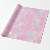 Unicorn Stars Roze Witte Steen Cadeaupapier (Uitgerold)