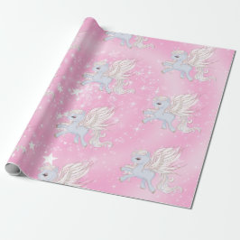 Unicorn Stars Roze Witte Steen Cadeaupapier