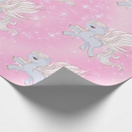 Unicorn Stars Roze Witte Steen Cadeaupapier (Hoek)