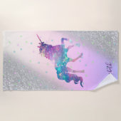 Unicorn, Stars, Silver Glitter Bokeh - Gepersonali Strandlaken (Voorkant)