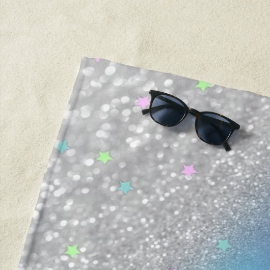 Unicorn, sterren, Silver Glitter Bokeh Holographic Strandlaken (In situ)