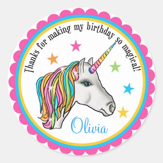 Unicorn Stickers, Unicorn verjaardagsstickers Ronde Sticker (Voorkant)