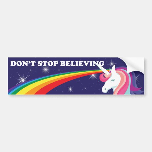 Unicorn "Stop niet met geloven" Bumpersticker (Voorkant)
