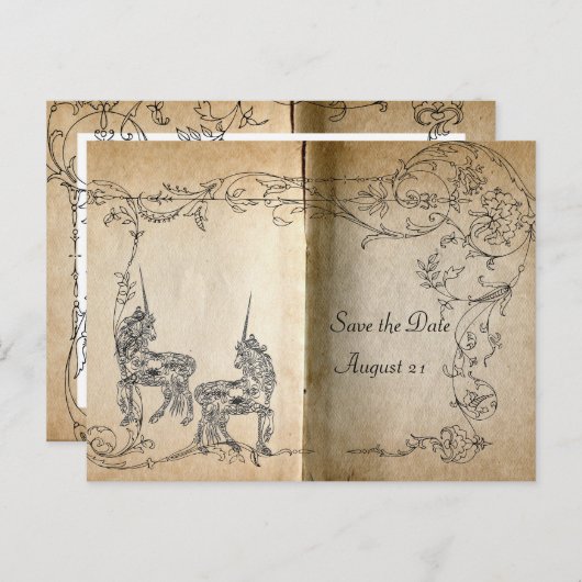 Unicorn Storybook Bewaar de datum Aankondigingskaart (Voorkant / Achterkant)