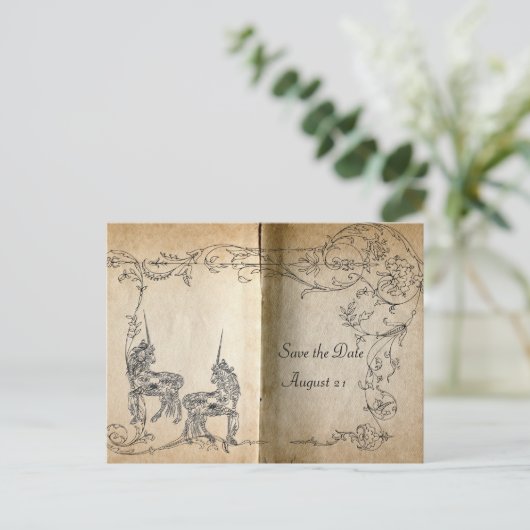 Unicorn Storybook Bewaar de datum Aankondigingskaart (Staand voorkant)
