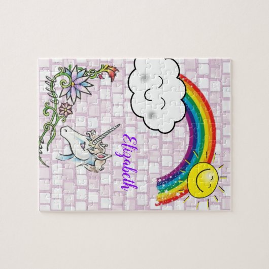 Unicorn Sun Rainbow Jigzaag Puzzle Daisy Legpuzzel (Horizontaal)