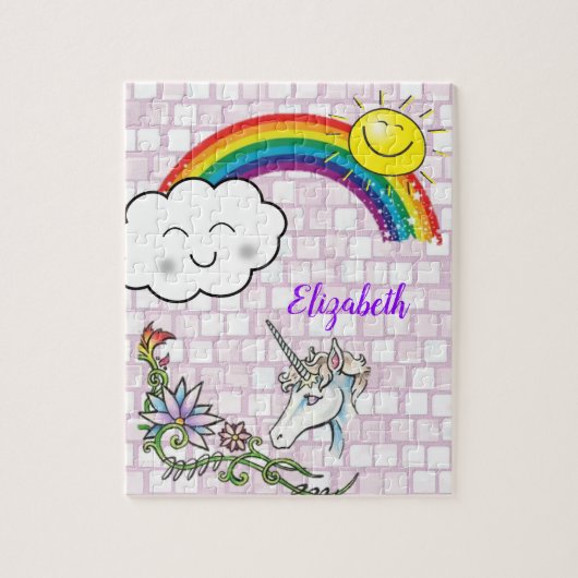 Unicorn Sun Rainbow Jigzaag Puzzle Daisy Legpuzzel (Verticaal)