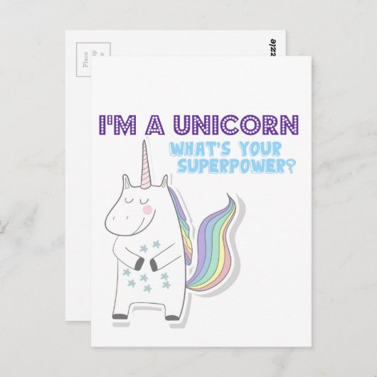 Unicorn Superpower Briefkaart (Voorkant / Achterkant)
