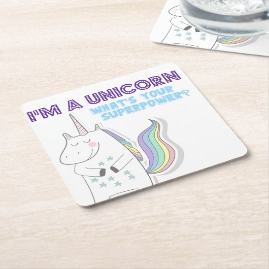 Unicorn Superpower Kartonnen Onderzetters (Schuin)