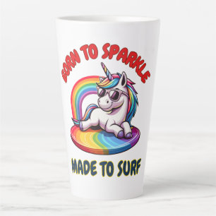 Unicorn Surfer Rainbow Surfing Cool Latte Mok