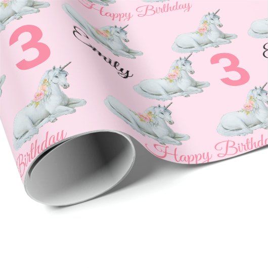 UNICORN Sweet Little Girl's Name Birthday Cadeaupapier (Rol Hoek)