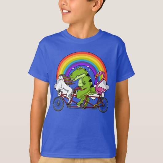 Unicorn T-Rex Dinosaur Flamingo Riding Bicycle T-shirt (Voorkant)
