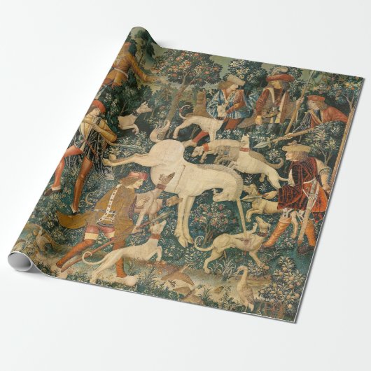 Unicorn Tapestries Medieval Defense Hunt Classic Cadeaupapier (Uitgerold)