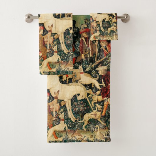 Unicorn Tapestries middeleeuwse klassieker verdedi Bad Handdoek (Insitu)