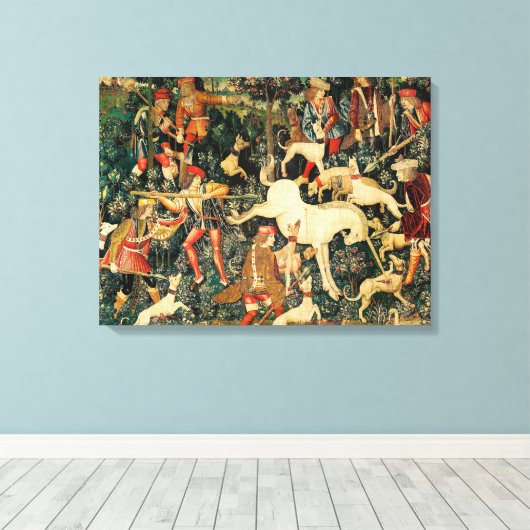 Unicorn Tapestries middeleeuwse klassieker verdedi Canvas Afdruk (Insitu (Houten vloer))