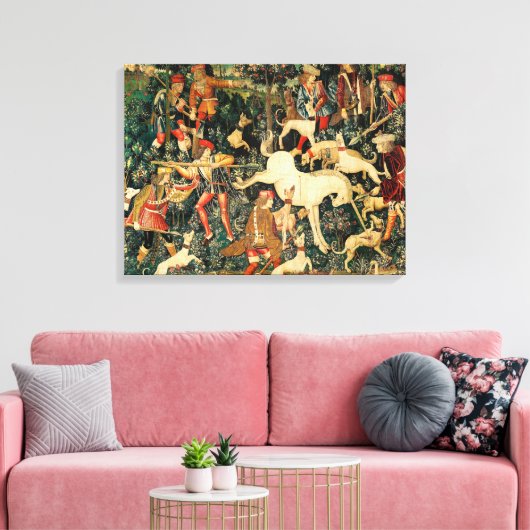 Unicorn Tapestries middeleeuwse klassieker verdedi Canvas Afdruk (Insitu (Woonkamer))