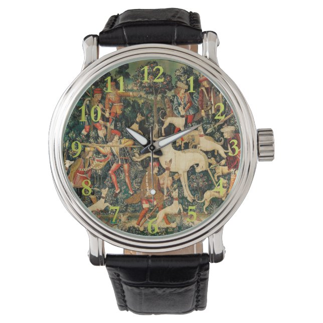 Unicorn Tapestries middeleeuwse klassieker verdedi Horloge (Voorkant)