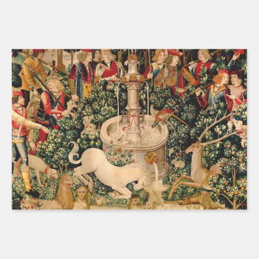 Unicorn Tapestries middeleeuwse klassieker verdedi Inpakpapier Vel (Voorkant 3)