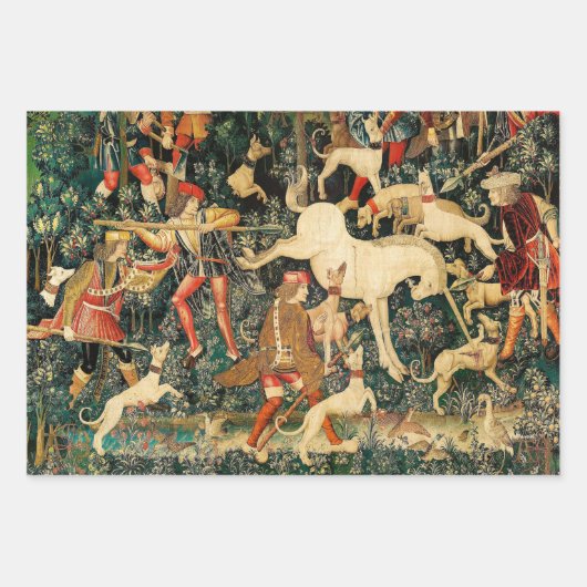 Unicorn Tapestries middeleeuwse klassieker verdedi Inpakpapier Vel (Voorkant)