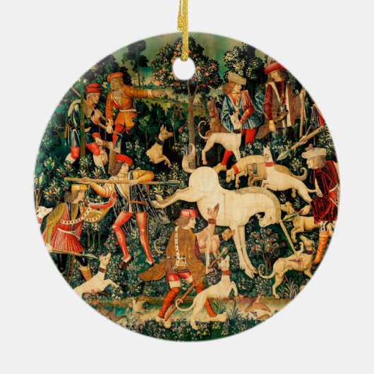 Unicorn Tapestries middeleeuwse klassieker verdedi Keramisch Ornament (Achterkant)