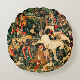 Unicorn Tapestries middeleeuwse klassieker verdedi Rond Kussen