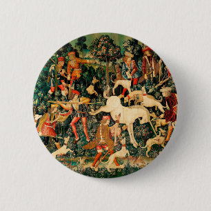 Unicorn Tapestries middeleeuwse klassieker verdedi Ronde Button 5,7 Cm