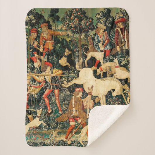 Unicorn Tapestries middeleeuwse klassieker verdedi Sherpa Deken (Voorkant)